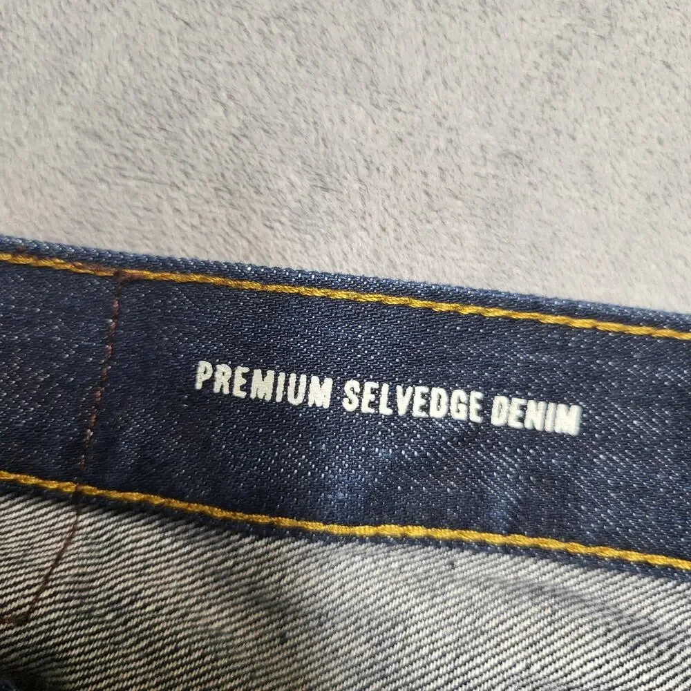 Goodfellow Selvedge Jeans Mens 38x32 Blue Slim Straight Dark Wash 14 Oz